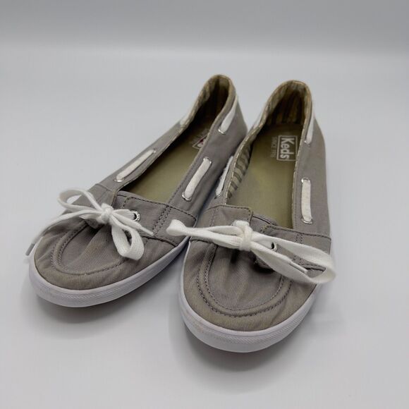 Keds Teacup Boat Shoes Size 8.5 (39.5 EU) Lace Up Slip On Gray/White - Picture 1 of 12